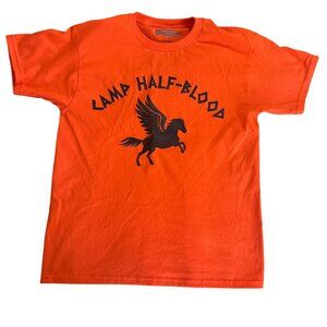 Camp Half-Blood Orange T-Shirt Pegasus Graphic Kids Large Cotton Blend Printed U